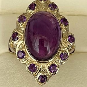 Vintage Amethyst Ring, 9ct 9k Solid Gold, Women&#39;s Victorian Ring, Antique Ring, Also Avail in Various Gems + Rose White Gold Custom R218