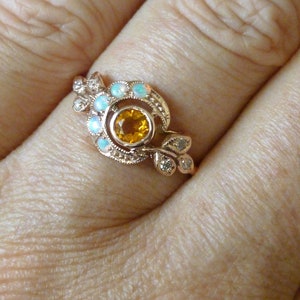 Vintage Citrine Ring, 9ct 9k Rose Gold Opal & Diamond Ring, Antique Moon Ring, Also Avail 10k, 14k, 18k, R25, Custom image 5