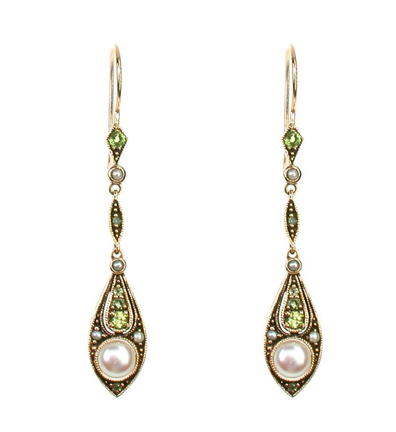 Pear Cut Peridot and Yellow Sapphire Round Diamond Earrings in 375/9K  Yellow Gold 456630321(E) | HABIB Jewels