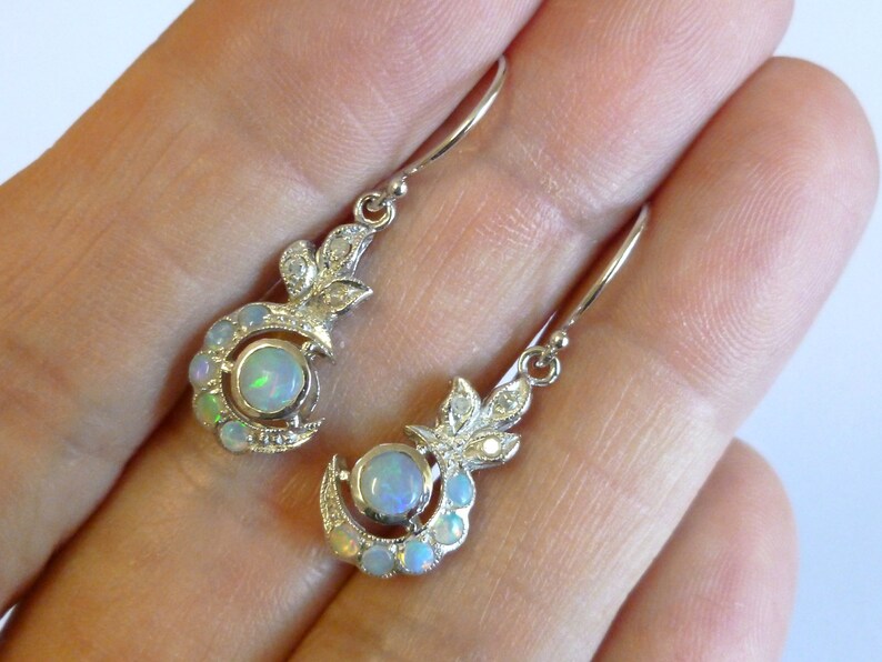 9ct Gold Opal Leverback Drop Earrings – Solid 9K Yellow Gold, Lab-Created Opal – Made In UK