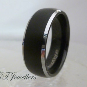 Tungsten Ring, Black Tungsten Brushed Band, Wedding Ring, Comfort Fit, Dome, Mens Ring Womens Ring 8mm Silver, Anniversary - Custom TR44