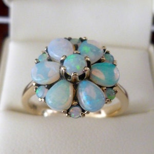 Women's Opal Ring, Gold Vintage Flower Ring, 9ct 9k Solid Yellow Gold, Anniversary Floral, R183 Custom