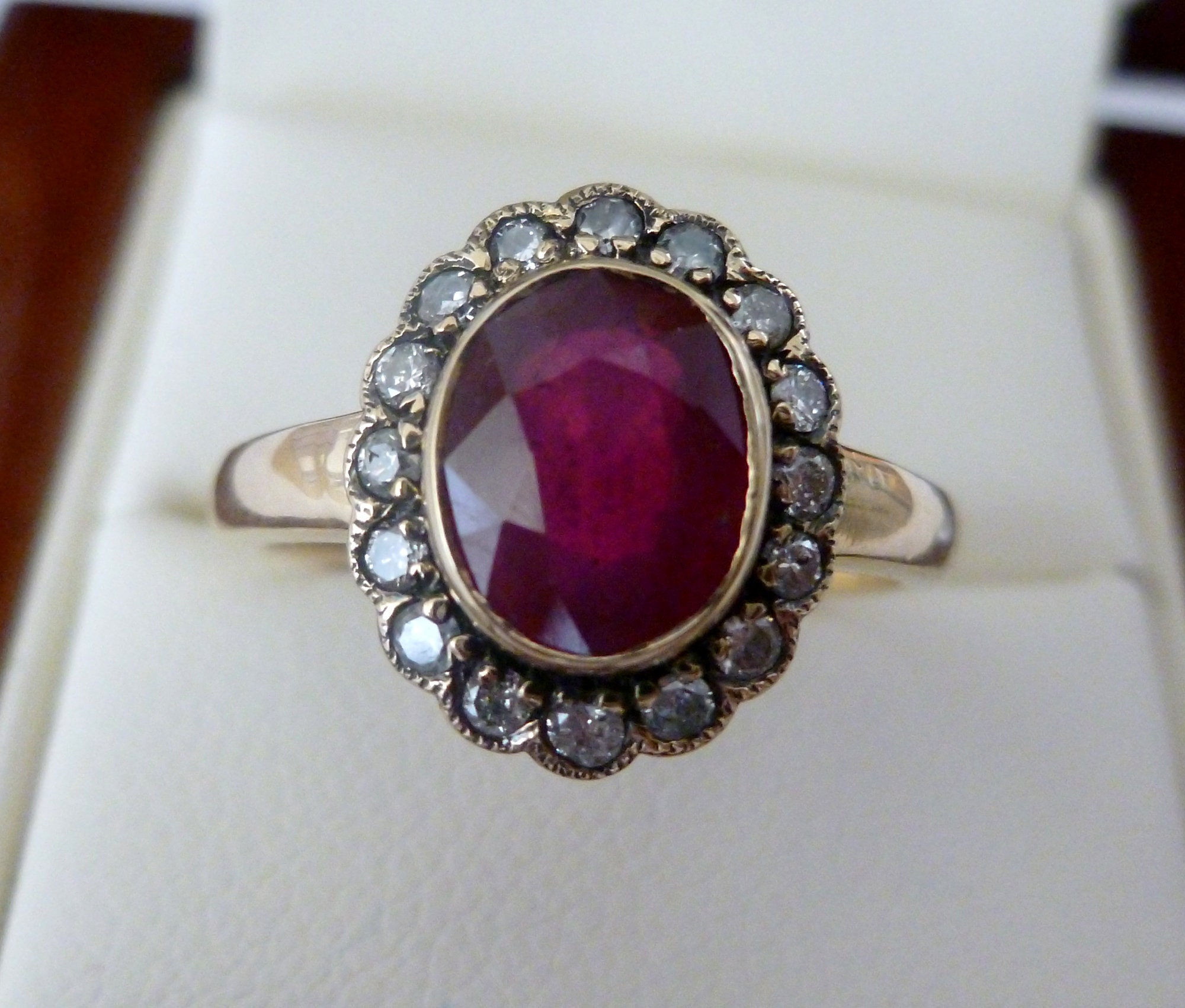 Large Yellow Gold Plated Bishop Ring - 20ct Synthetic Ruby & Cubic Zirconia, Men's Statement Ring - View #10
