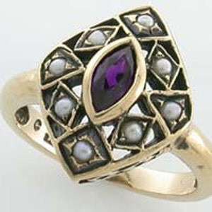 Vintage Amethyst Ring with Pearls, Womens Marquise Ring, 9ct 9k Solid Gold, Avail in 14k 18k Rose White Gold, Anniversary, Custom R272