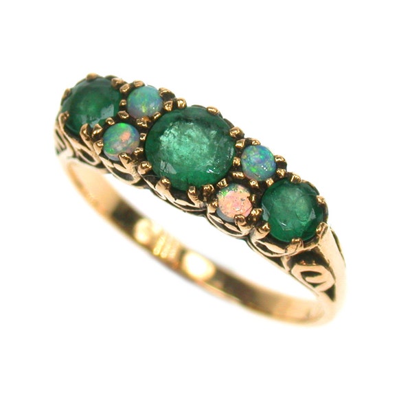 Vintage Emerald Ring, Gold Opal Ring, Antique 9ct 9k 14k 18ct 18k Platinum Womens Victorian Ring. Also Avail in Ruby, Sapphire. Custom R75