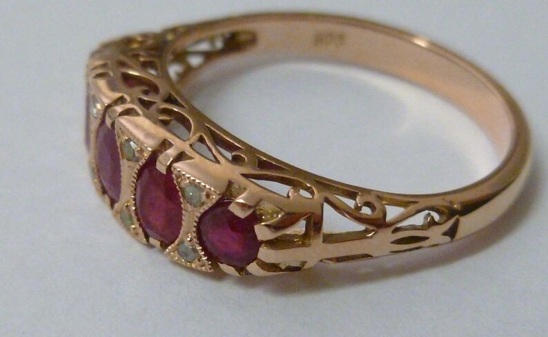 Rose Gold Ruby Ring with Diamonds Womens Vintage Ruby Ring | Etsy