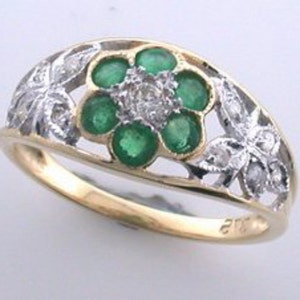 Emerald & Diamond Butterfly Ring, 9ct 9k Solid Gold, Vintage Geïnspireerd, Flower Diamond Ring, ook beschikbaar 10k 14k 18k Ruby Sapphire Custom R64