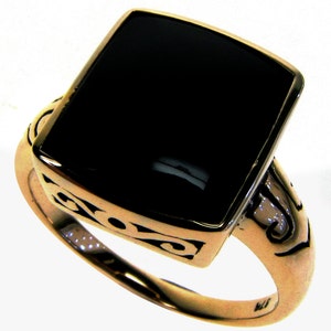 Vintage Onyx Ring, 9ct 9k Womens Onyx Mourning Ring, Solid Gold, Onyx Filigree Ring - Avail in Yellow, White, Rose - Custom R171
