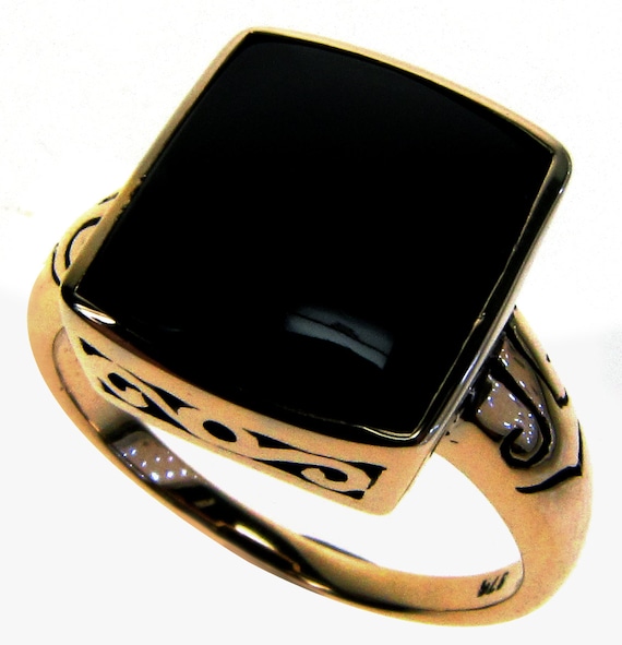 Vintage Onyx Ring, 9ct 9k Womens Onyx Mourning Ring, Solid Gold