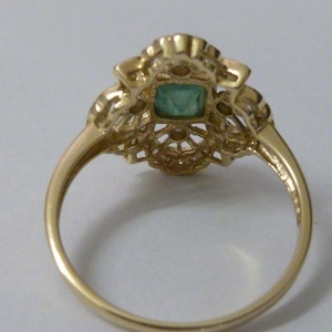 Vintage Emerald & Diamond Ring, Art Nouveau, 9ct 9k Solid Gold, Also ...
