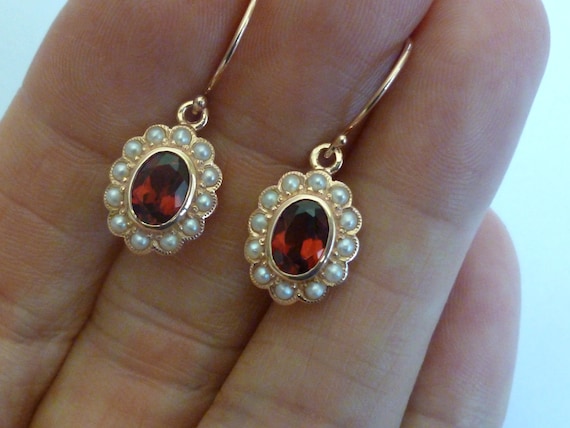 Garnet and pearl earrings clearance