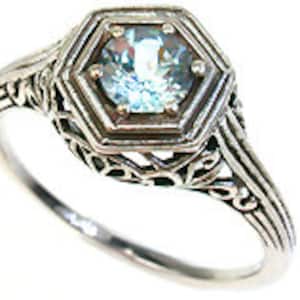 Art Deco Ring, Blue Topaz Ring, White Gold Art Deco, 9ct 9k 14k 18k Platinum Antique Ladies Topaz Ring Vintage Ring Custom R118