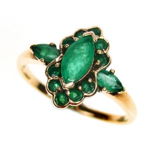 Vintage Emerald Ring, 9ct 9k Solid Gold, Womens Victorian Emerald Ring, Handcrafted, Various Gems + 14k 18k Rose White Gold, R309 Custom