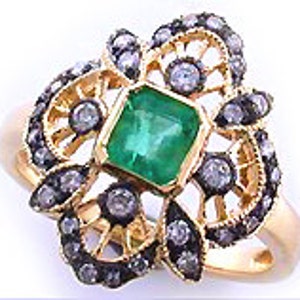 Art Nouveau Emerald Ring, Vintage Emerald Diamond Ring, Platinum 18k ...