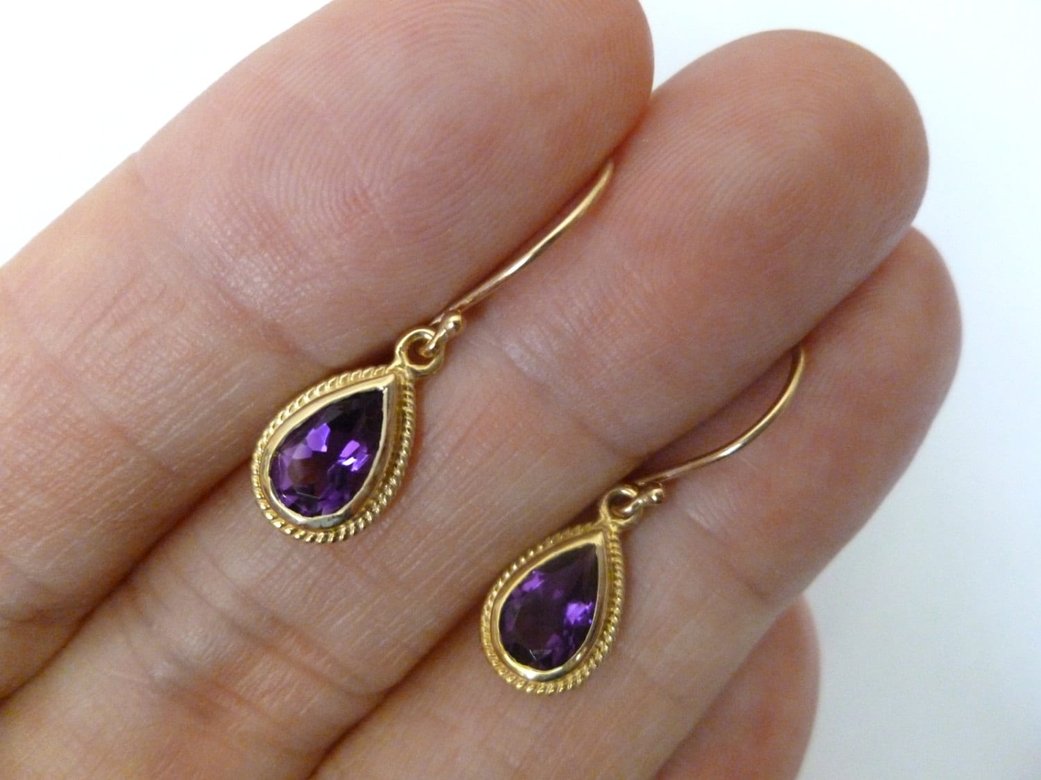 Vintage Amethyst Earrings Antique Solid Gold Earrings 9ct 9k 14k