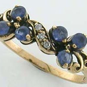 Anello in zaffiro vintage, anello con diamanti, zaffiro antico, vittoriano, disponibile in 14k, 18k, oro rosa bianco giallo -SCEGLI IL TUO GEM- Personalizzato, R208