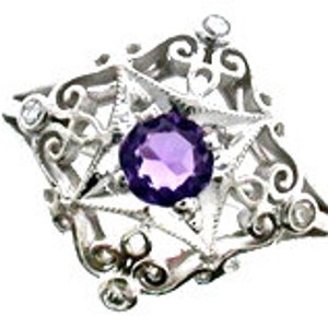 Amethyst Ring with Diamonds, 9ct 9k Solid White Gold, Womens Antique Diamond Ring, Victorian, Various Gems + 14k 18k  Custom R186