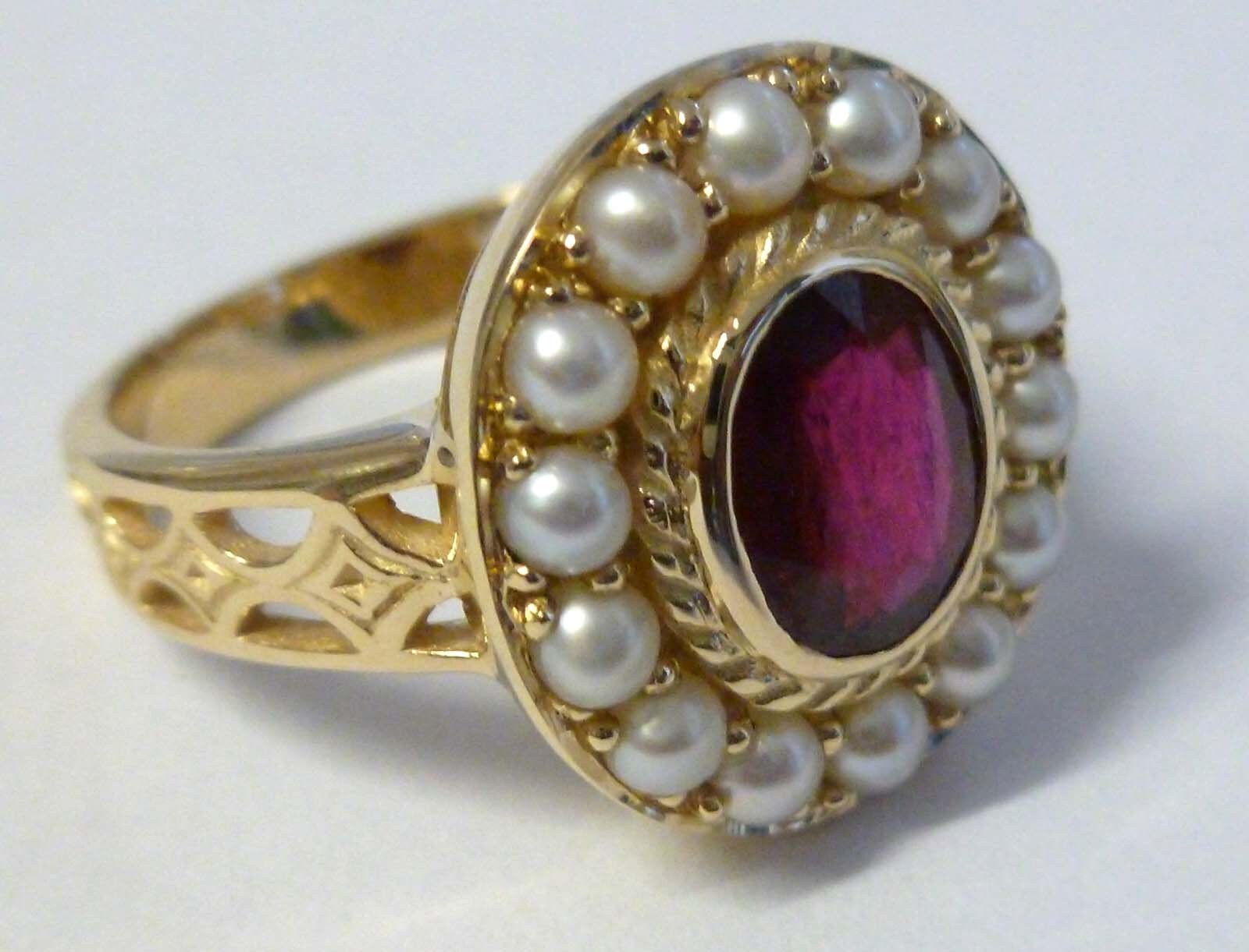Gold Ruby Ring With Pearls Vintage Inspired 9ct 9k Solid | Etsy