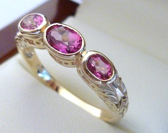 Vintage Pink Tourmaline Ring, 9ct 9k Solid Gold, Womens Antique Ring, Anniversary, Victorian, Avail 10k 14k 18k + Rose White Gold R191