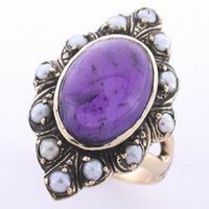 Vintage Amethyst Ring, 9ct 9k Solid Gold, Women&#39;s Victorian Pearl Ring, Antique Pearl Ring, Avail in Rose, White, 14K 18K, Custom, R218