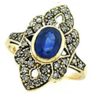9ct Solid Gold Sapphire Ring, Antique Sapphire Diamond Rose White Ring 9K 10K Ladies Vintage Victorian Gem Ring Womens Ruby Custom Ring, R41