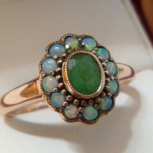 Rose Gold Emerald Ring, 9ct 9k Solid Gold, Vintage Opal Ring, Victorian Emerald Opal Ring - Custom, R179