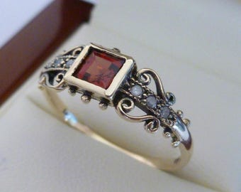 Gold Garnet Ring, Vintage Diamond Ring, 9K 14K 18K Antique Amethyst Topaz Ring, Ruby Ring Yellow White Rose Gold Custom Ring, R207