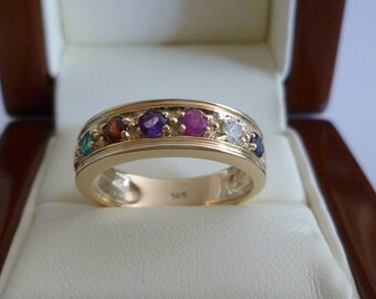 Victorian REGARDS Ring, 9k 9ct Solid Gold Ruby Emerald Garnet Amethyst  Diamond Sapphire Antique Style Ring, Avail 10k 14k Custom R170