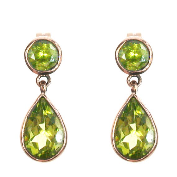 Silver Gold Plated Peridot Pear Drop Earrings