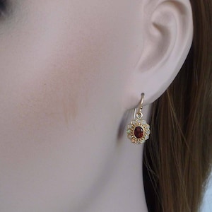 Vintage Garnet Earrings, Solid Gold 9ct 9k, Antique Style Opal Earrings, Garnet Opal Drop, Womens Victorian Earrings, Ready To Ship, E30