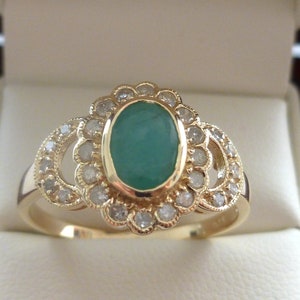 9ct Gold Vintage Emerald Ring, Diamond Ring, 9k 375 Antique Emerald, Victorian Ring, Anniversary - Also Avail 14k 18k Custom, R42