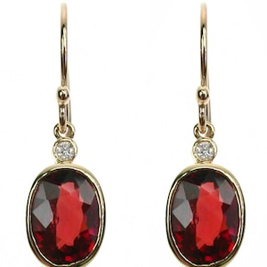 Vintage Garnet & Diamond Earrings, Solid Gold 9ct 9k 14k 18k, Victorian Earrings, Womens drop earrings, Antique Hook Wire, Custom E40
