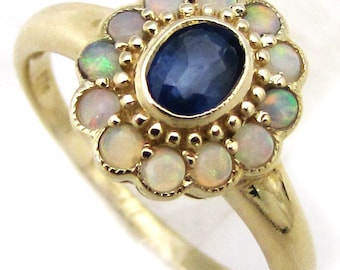 Gold Sapphire Ring with Opals, Vintage Opal Ring, Victorian Ring, 9ct 9k 14k 18k, Womens Antique Ring, Also Avail in Various Gems, R179