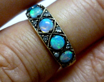 9ct 9k Solid Gold, Vintage Opal Diamond Ring, Antique Ring, Womens Victorian Ring, Avail 10k, 14k, 18k, Custom R151