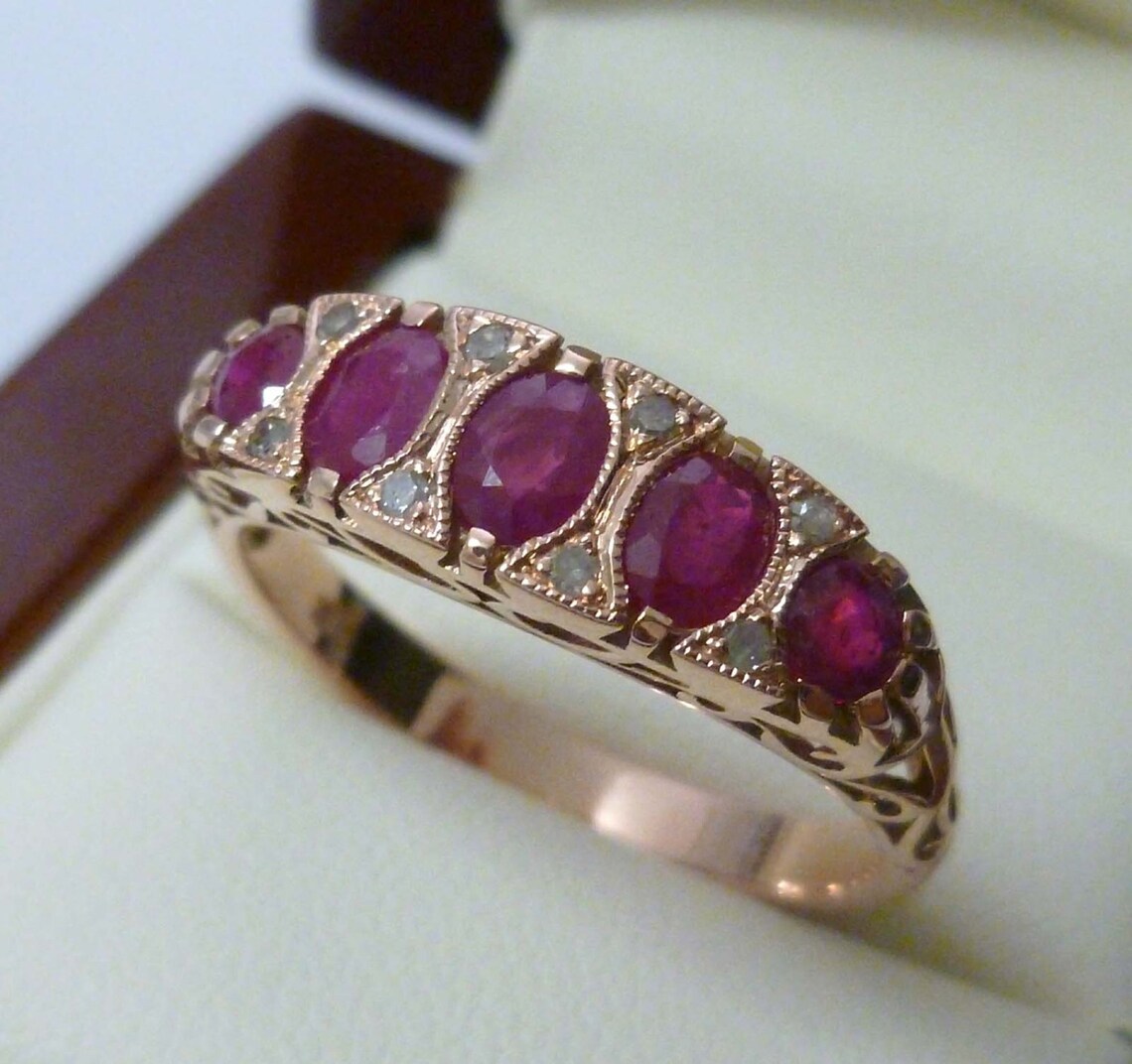 Rose Gold Ruby Ring with Diamonds Womens Vintage Ruby Ring | Etsy