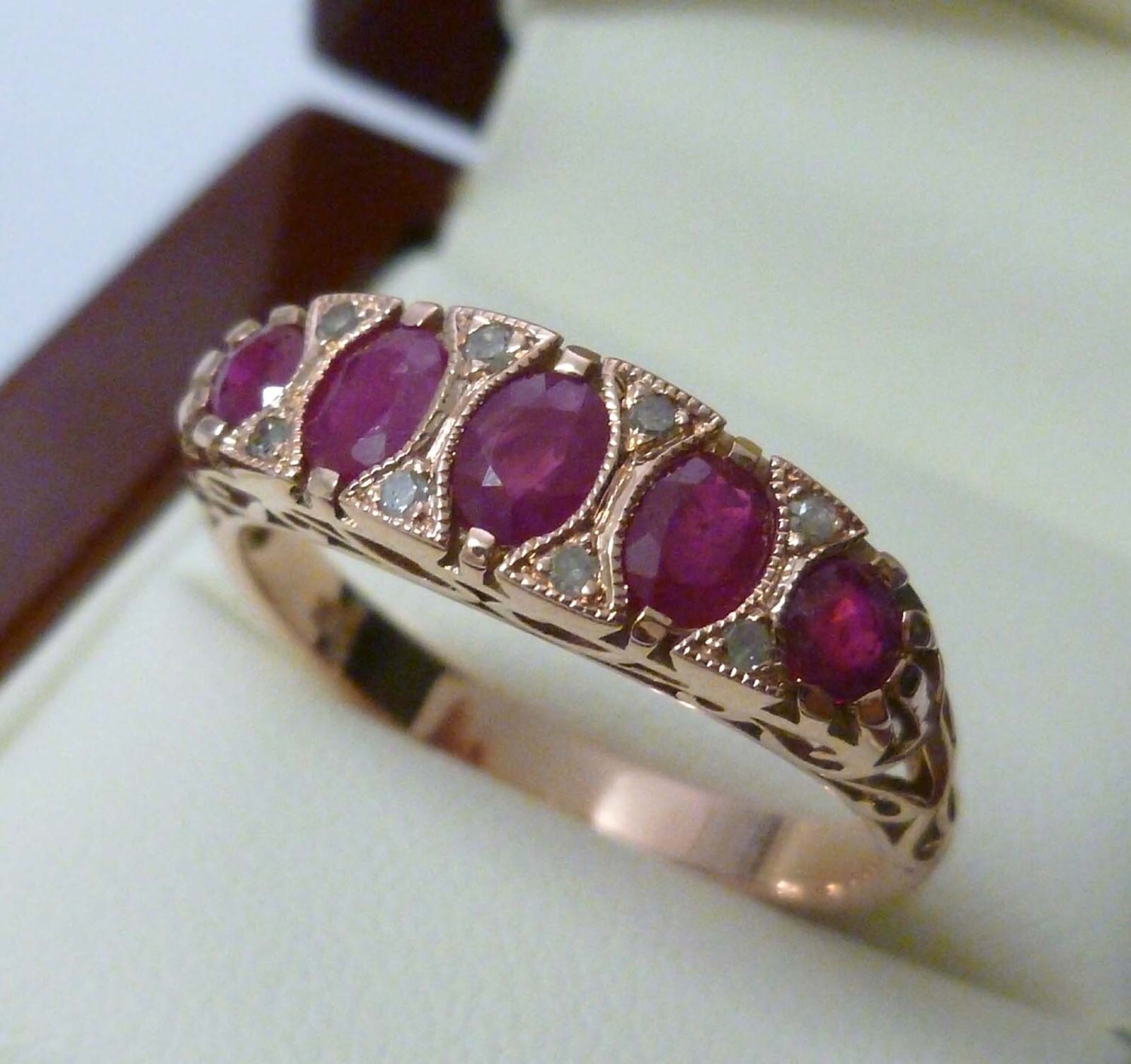 Rose Gold Ruby Ring with Diamonds Womens Vintage Ruby Ring | Etsy