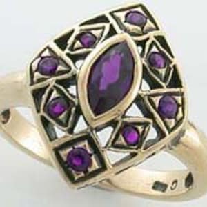 Vintage Amethyst Ring, Womens Marquise Ring, 9ct 9k Solid Gold, Avail in 14k 18k Rose White Gold, Anniversary, Custom R272