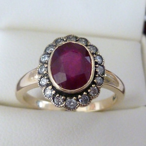 9ct 9k Solid Yellow Gold Ruby Ring with Diamonds, Vintage Ruby Diamond Ring, Womens Antique Victorian Ruby Ring, 10k 14k Custom R316A