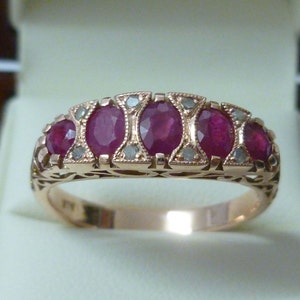 Rose Gold Ruby Ring with Diamonds, Womens Vintage Ruby Ring, 9ct 9k Gold, Victorian Inspired, Antique, Avail 14k 18k Yellow White Gold, R156