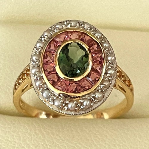 Handmade Art Deco Aesthetic Engagement Cocktail Wedding Ring Citrine/Amethyst/Tourmaline/Diamond Ring Created Gemstone 