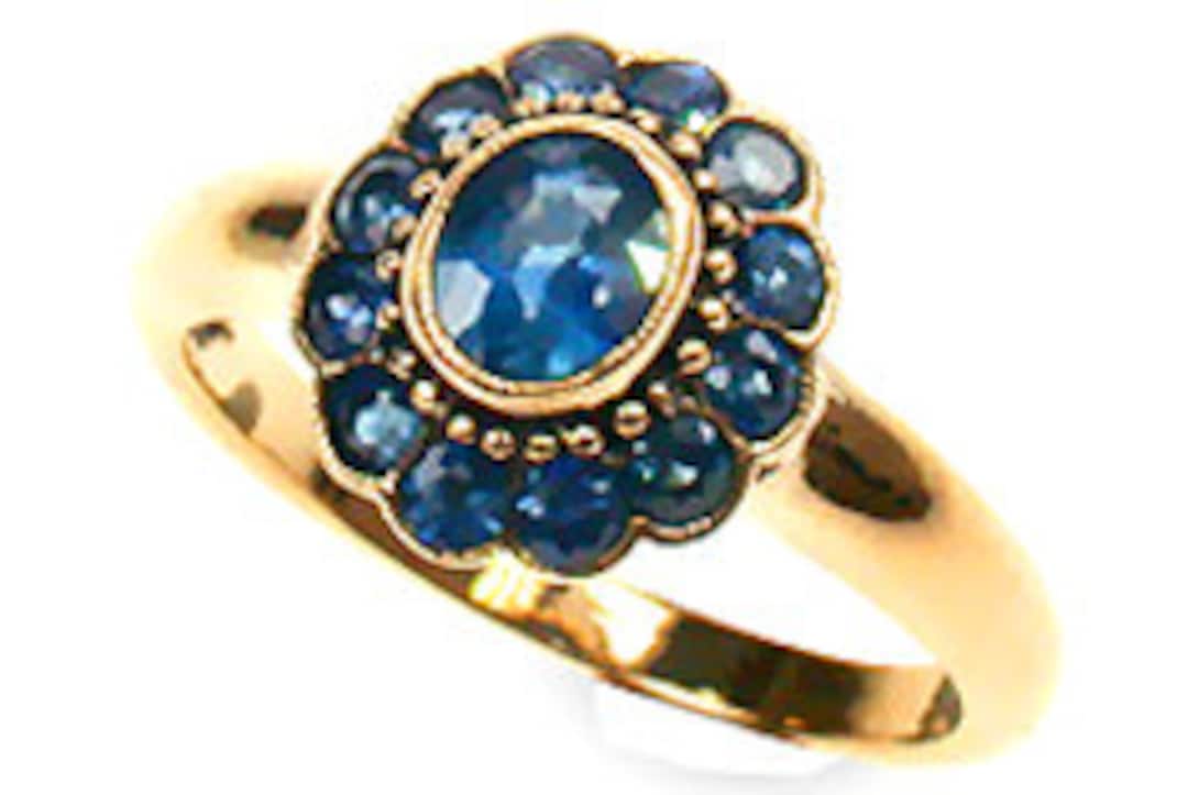 Gold Sapphire Vintage Ring, Victorian Flower Ring, 9ct 9k 14k 18ct 18k Platinum, Rose White
