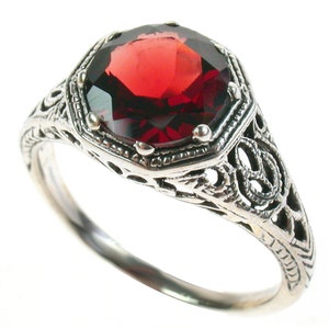 Platinum Garnet Ring,  PT900, White Engagement Ring, Women&#39;s Garnet Ring, Vintage Platinum Ring, Anniversary, Custom R547