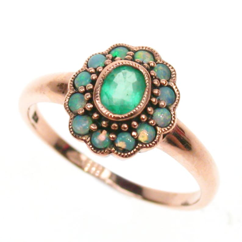 Rose Gold Emerald Ring excellence 9ct 9k Solid Opal 14k Challenge the lowest price of Japan 18k Vintage