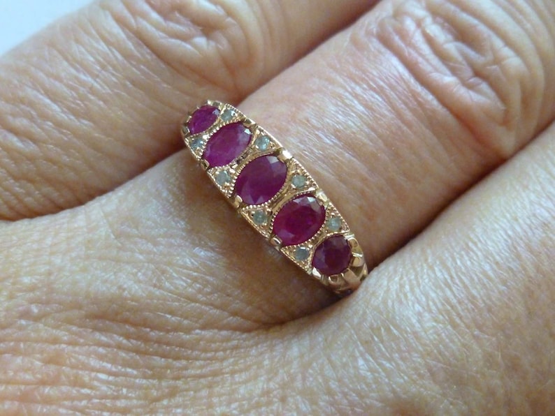 Rose Gold Ruby Ring with Diamonds Womens Vintage Ruby Ring | Etsy