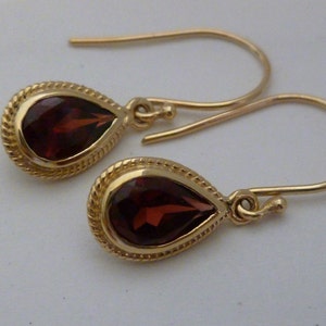 Vintage Garnet Earrings, 9ct 9k Solid Gold Antique Style Drop Earrings, Victorian Women&#39;s Garnet Earrings, Ready To Ship, E26