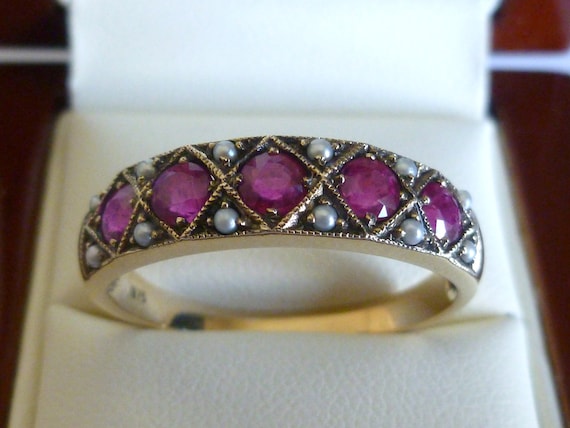 Vintage ruby hotsell and pearl ring