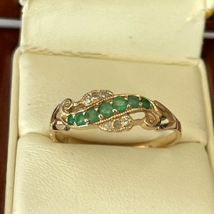 Emerald & Diamond Vintage Ring, 9ct 9k Solid Gold, Victorian Anniversary, Size 9.5, R147 Ready Made