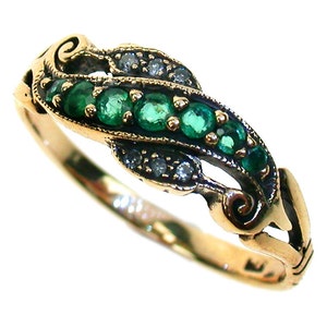 Emerald & Diamond Vintage Ring, 9ct 9k Solid Gold, Victorian Anniversary, Also Avail in 10k 14k, Rose White, Antique, Platinum- Custom R147