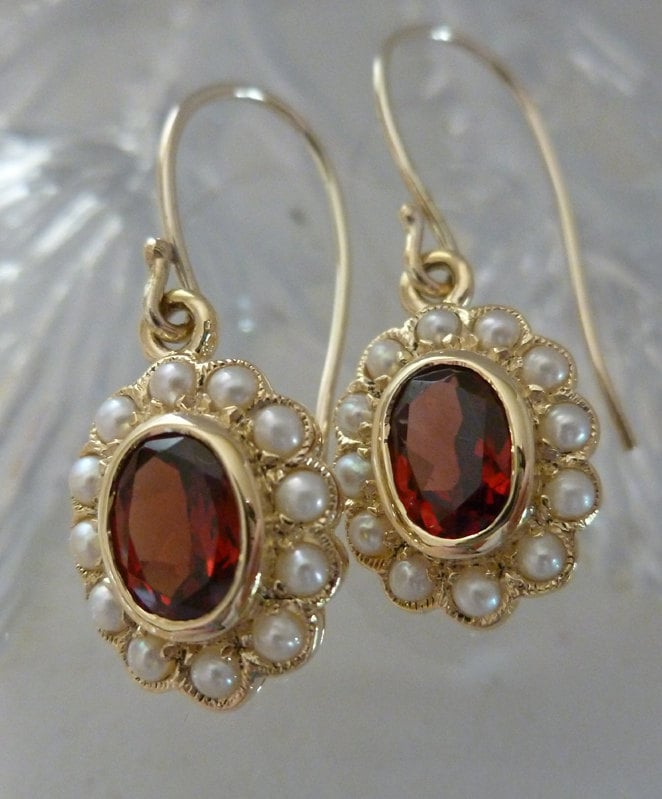 Buy Vintage Garnet Earrings With Pearls Solid Gold 9ct 9k 14k Online in  India  Etsy