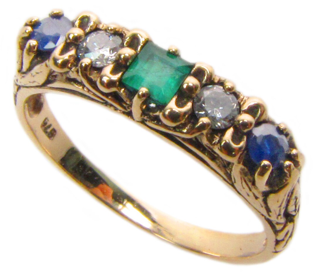 Vintage Princess Emerald Ring With Diamonds, 9ct 9k Solid Gold ...